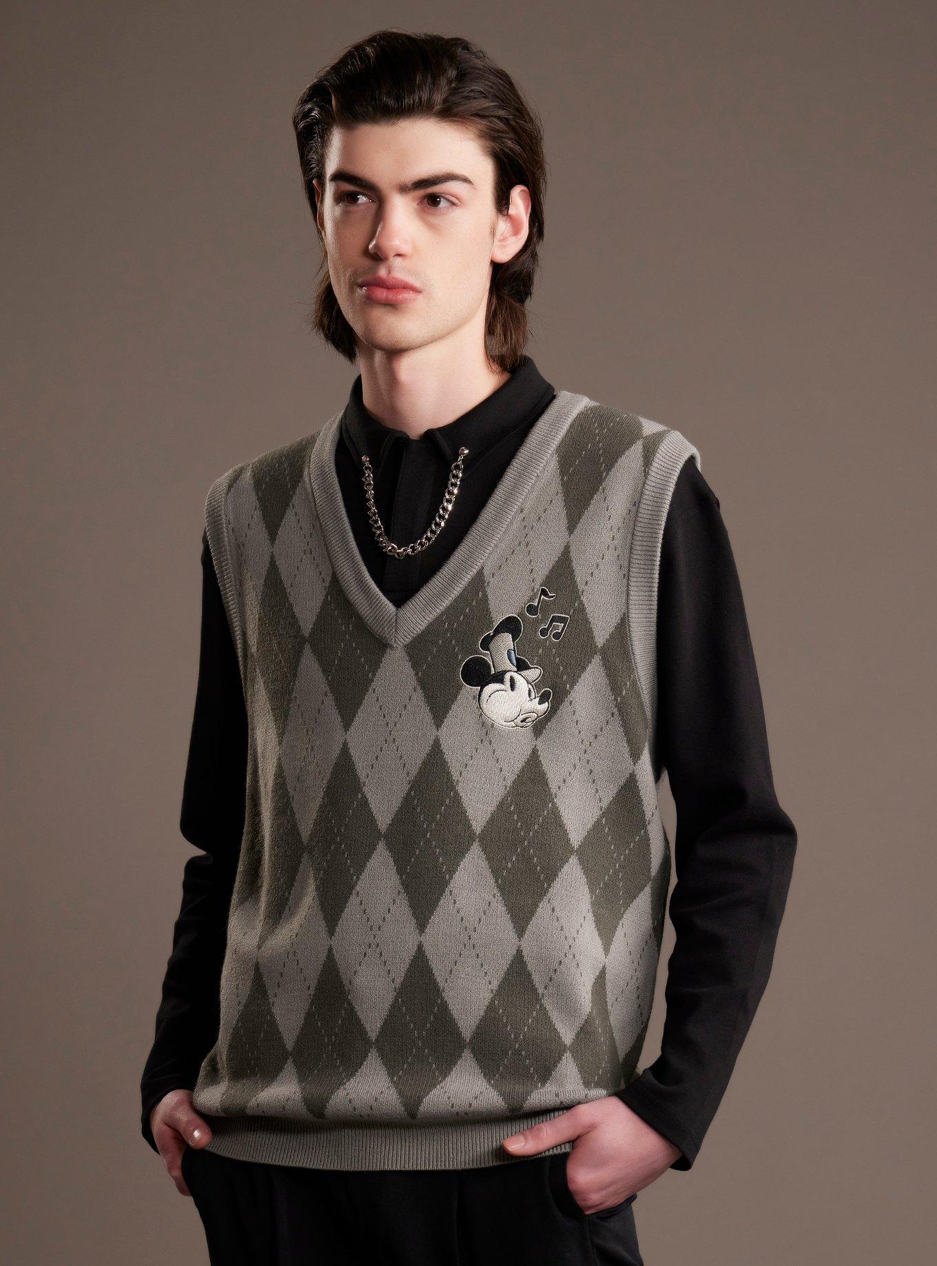 Our Universe Disney Steamboat Willie Argyle Sweater Vest, GREY, hi-res