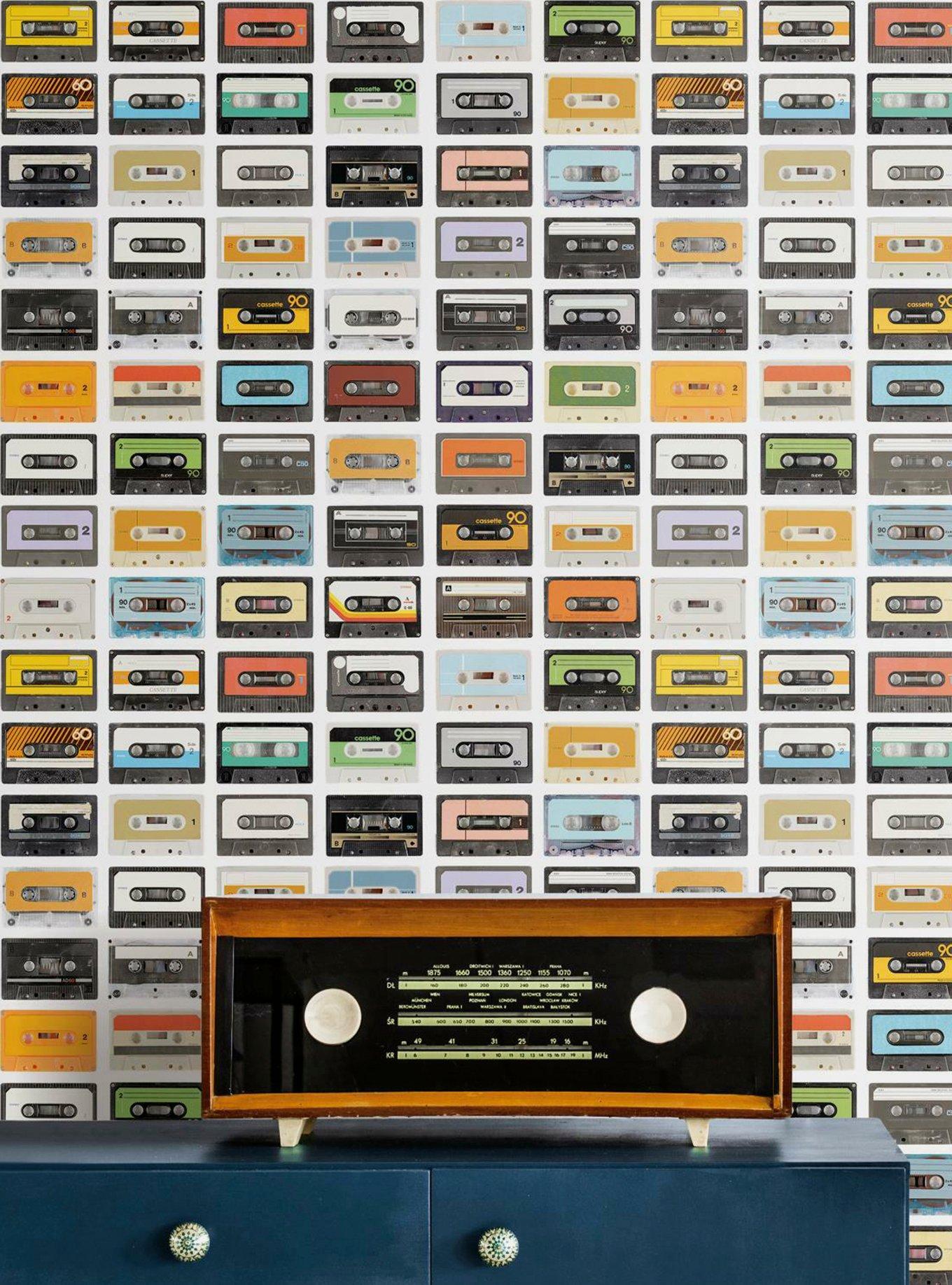 Retro Cassette Peel & Stick Wallpaper, , hi-res