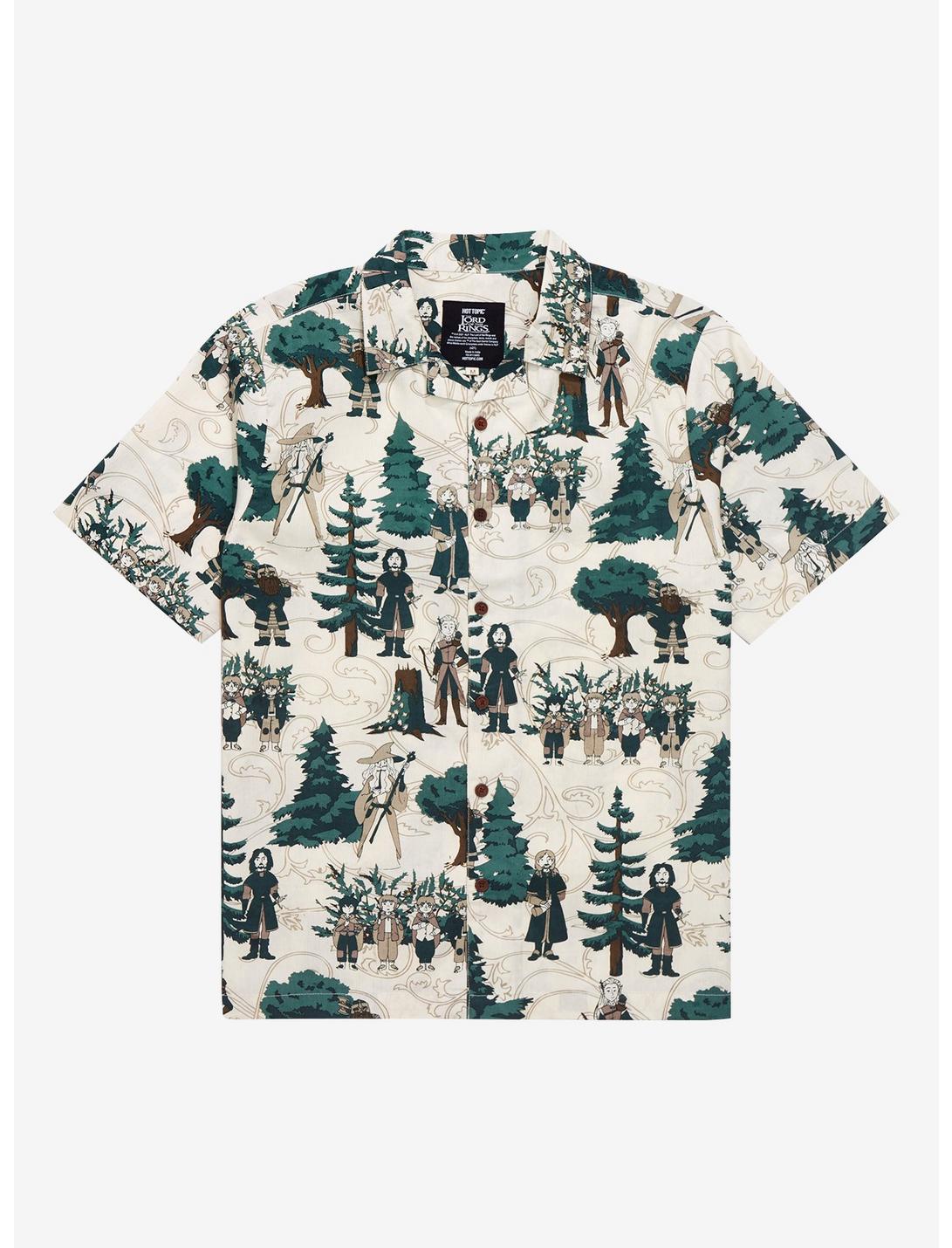 The Lord of the Rings Scenic Characters Allover Print Woven Button-Up - BoxLunch Exclusive, SAGE, hi-res