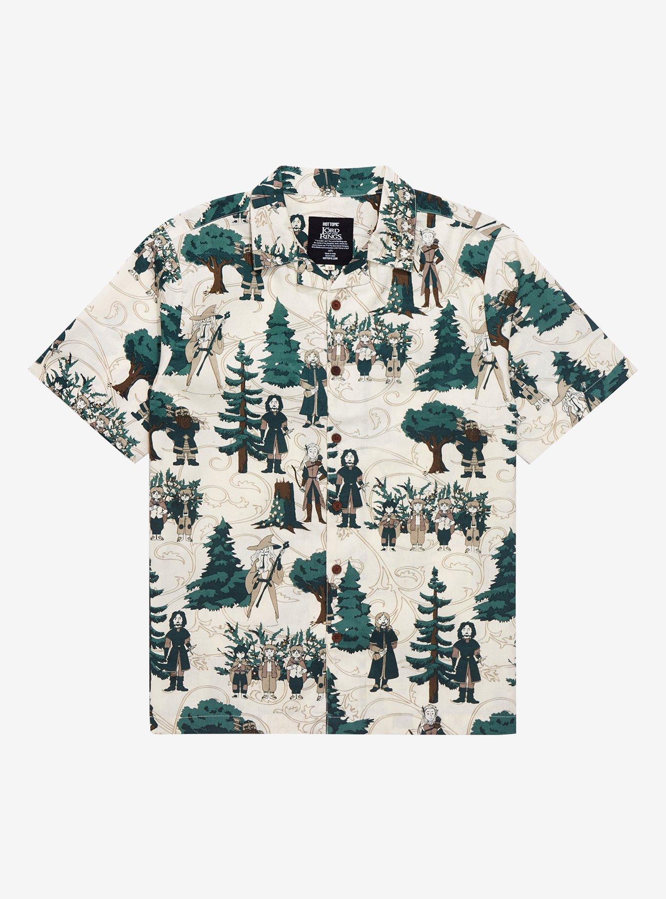 The Lord of the Rings Scenic Characters Allover Print Woven Button-Up - BoxLunch Exclusive, SAGE, hi-res