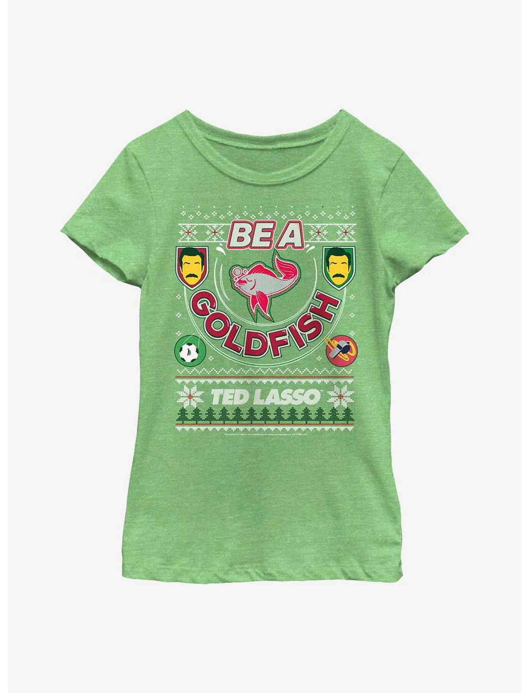 Ted Lasso Be A Goldfish Ugly Sweater Youth Girls T-Shirt, GRN APPLE, hi-res