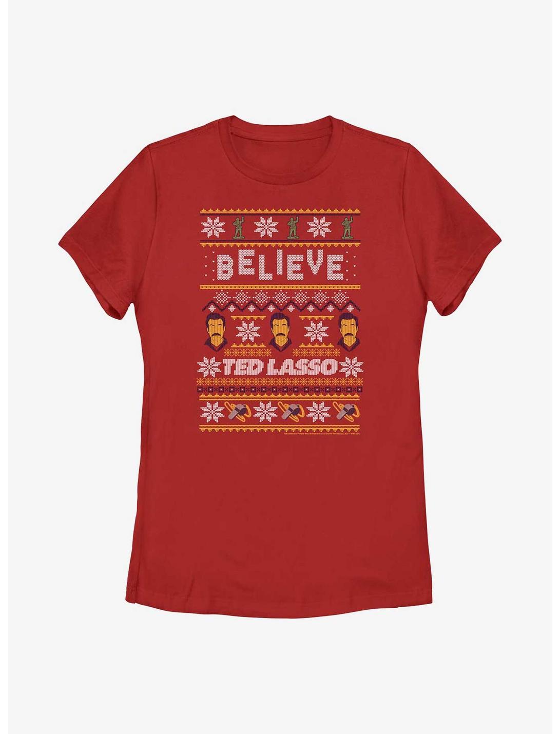 Ted Lasso Believe Ugly Sweater Womens T-Shirt, RED, hi-res