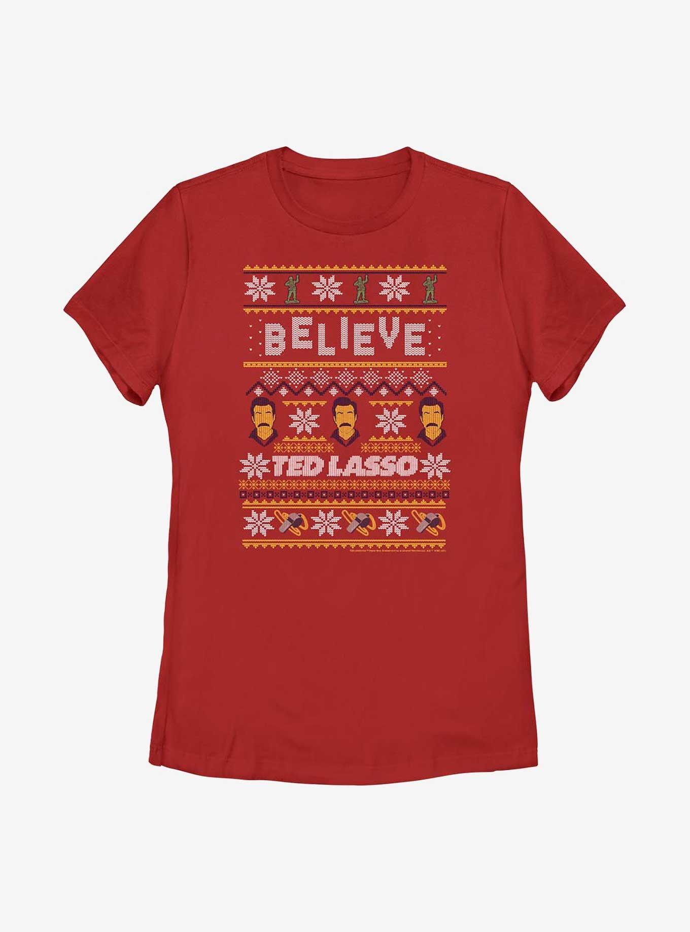 Ted Lasso Believe Ugly Sweater Womens T-Shirt - RED