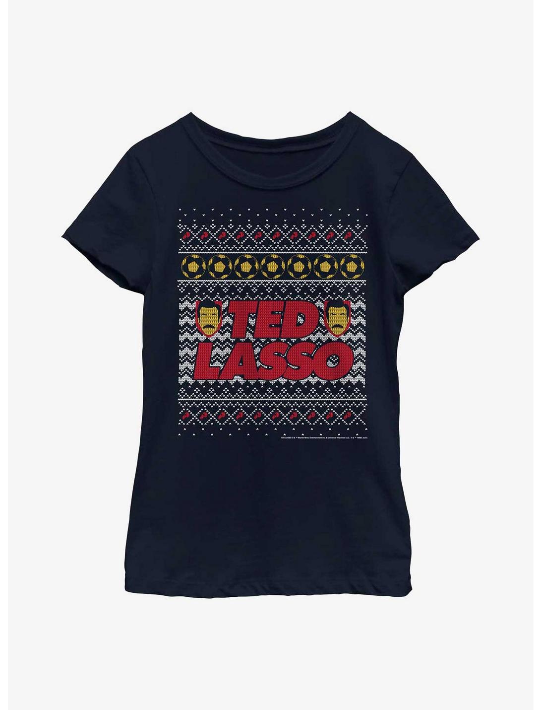 Ted Lasso Ugly Sweater Youth Girls T-Shirt, NAVY, hi-res