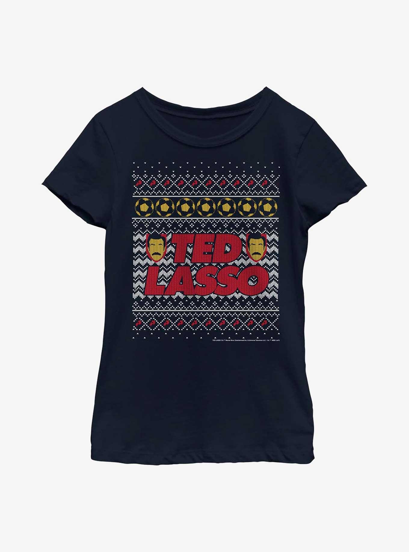 Ted Lasso Ugly Sweater Youth Girls T-Shirt, NAVY, hi-res