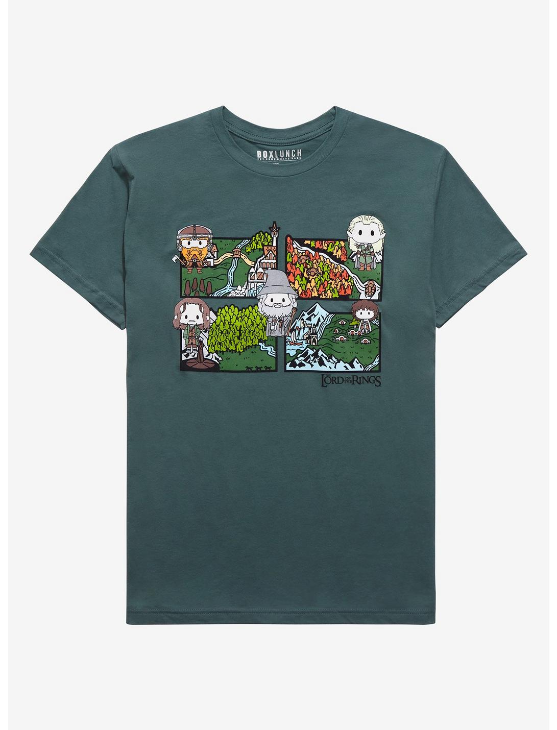 The Lord of the Rings Chibi Character Locations T-Shirt - BoxLunch Exclusive, FOREST GREEN, hi-res
