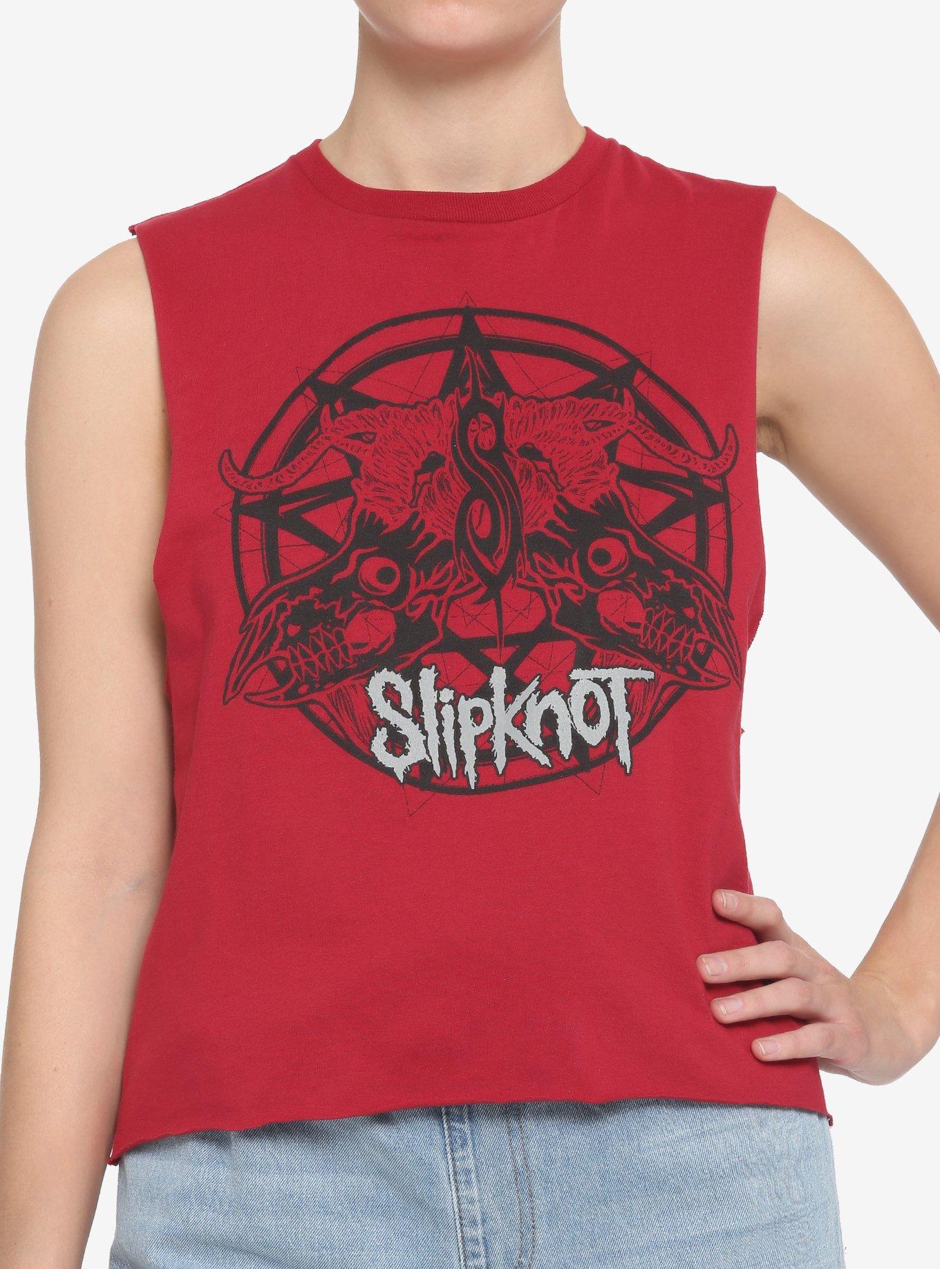 Slipknot Mirrored Goat Girls Crop Muscle Tank Top, RED, hi-res