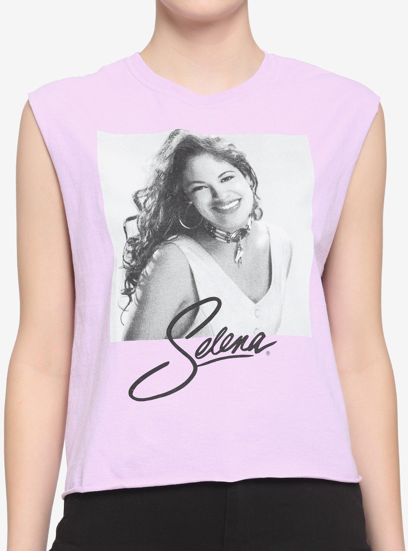Selena Portrait Girls Crop Muscle Tank Top, LAVENDER, hi-res