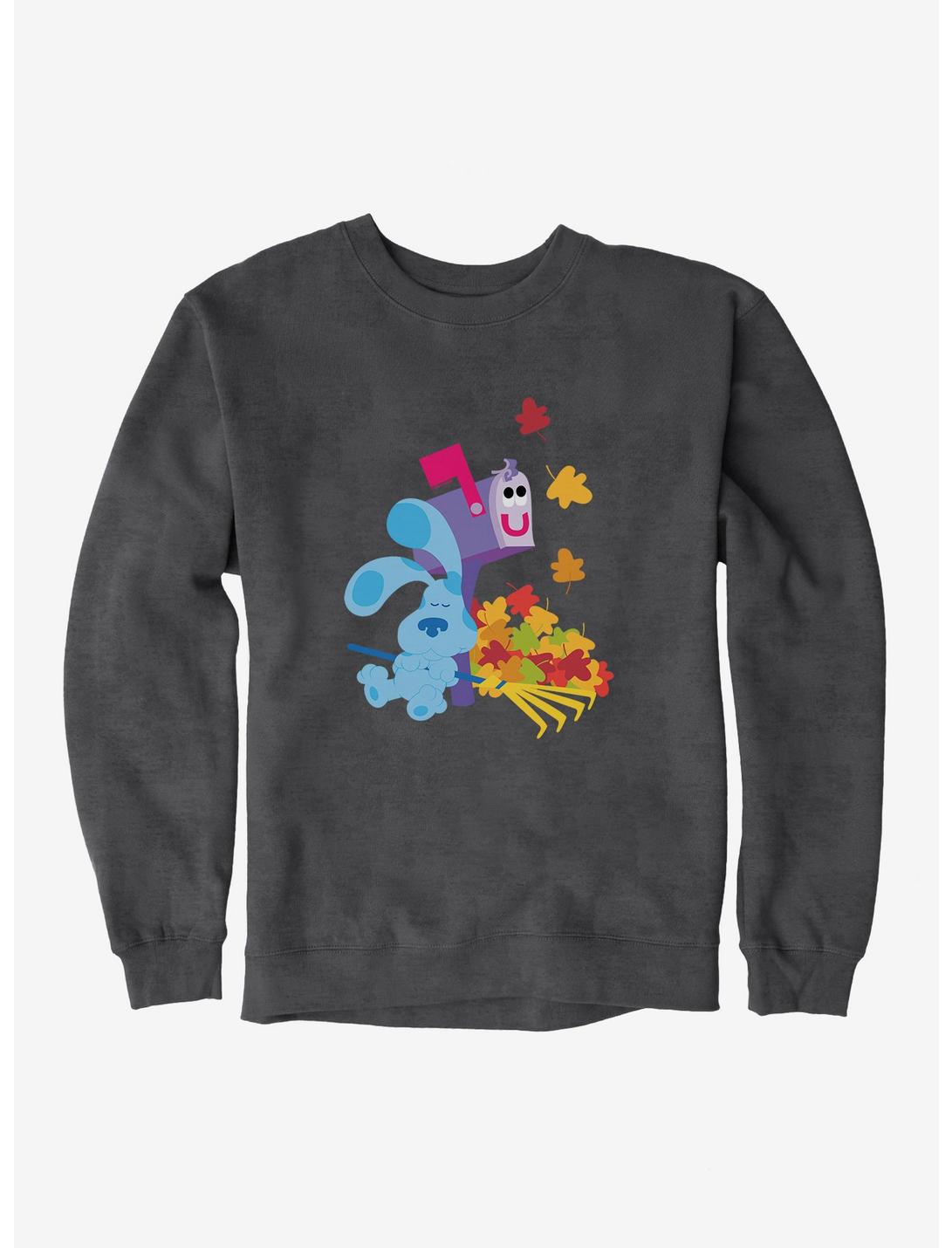 Blue's Clues Mailbox And Blue Autumn Leaves Sweatshirt, CHARCOAL HEATHER, hi-res