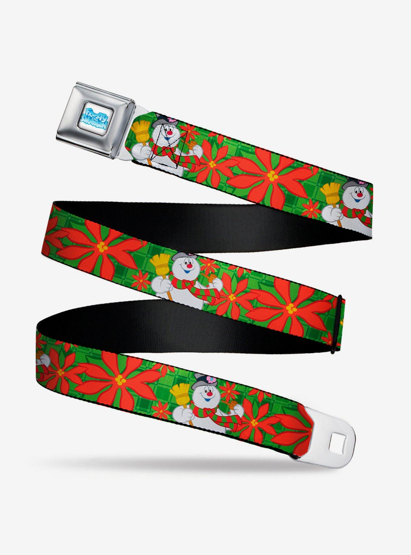 Frosty The Snowman Poinsetta Plaid Youth Seatbelt Belt, , hi-res