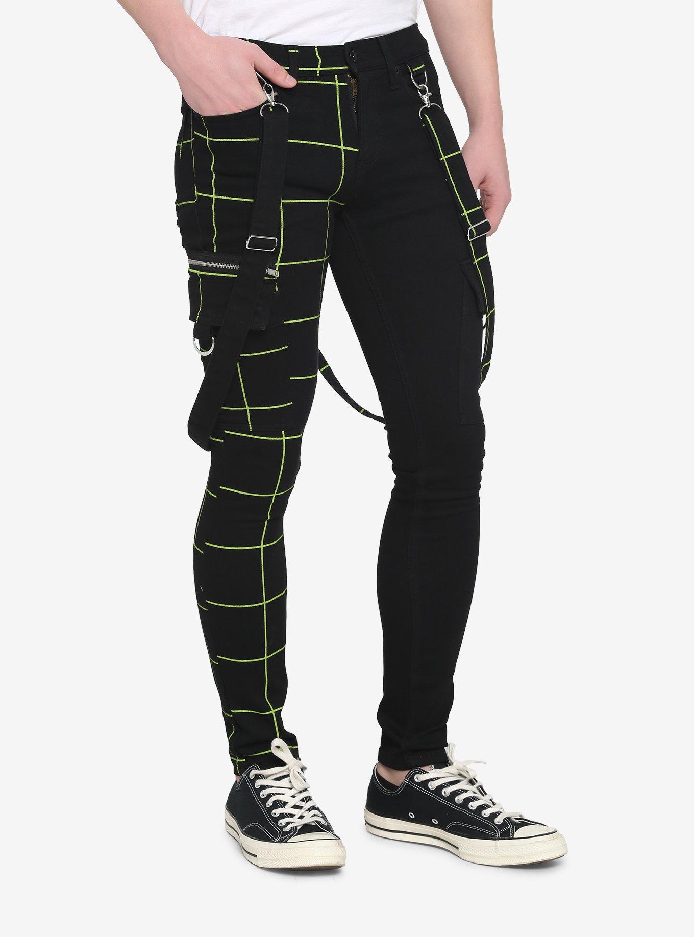 HT Denim Black & Green Split Grid Stinger Jeans