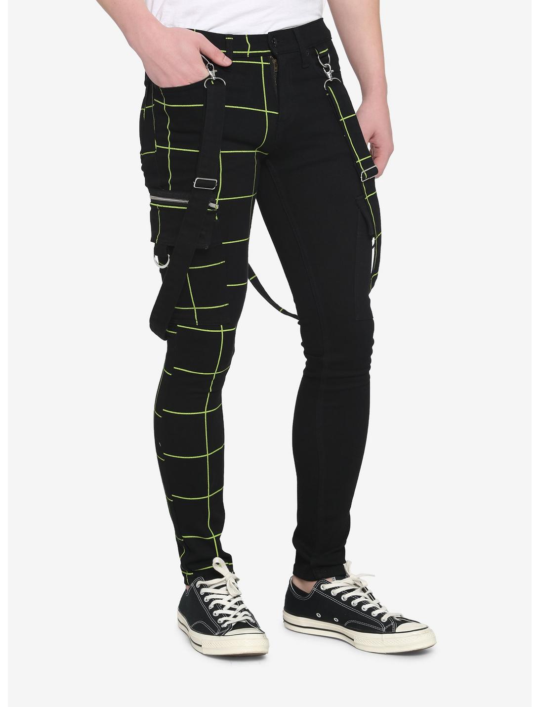 HT Denim Black & Green Split Grid Stinger Jeans, BLACK  GREEN, hi-res