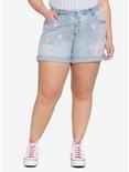 Embroidered Strawberry Mom Shorts Plus Size, INDIGO, hi-res