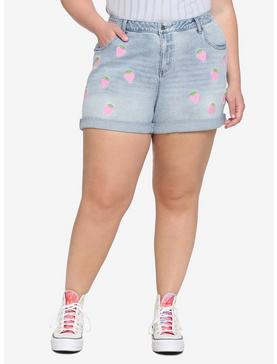 Embroidered Strawberry Mom Shorts Plus Size, , hi-res