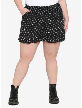 Black & White Mushroom Girls Woven Ruffle Shorts Plus Size, , hi-res