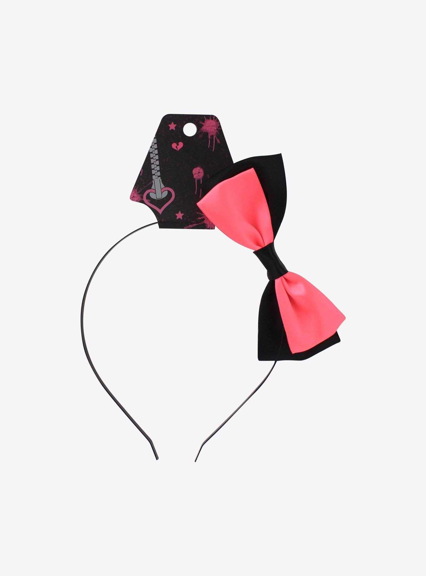 Black & Pink Bow Headband, , hi-res