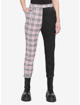Black & Pink Plaid Split Chain Pants, , hi-res
