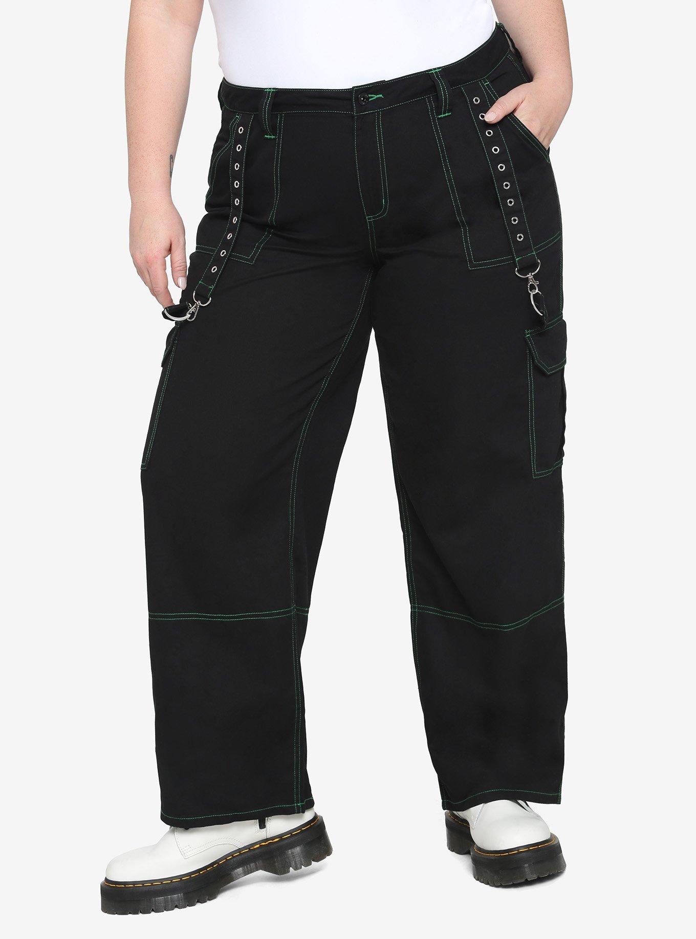 Black & Green Stitch Hardware Carpenter Pants Plus Size, BLACK, hi-res