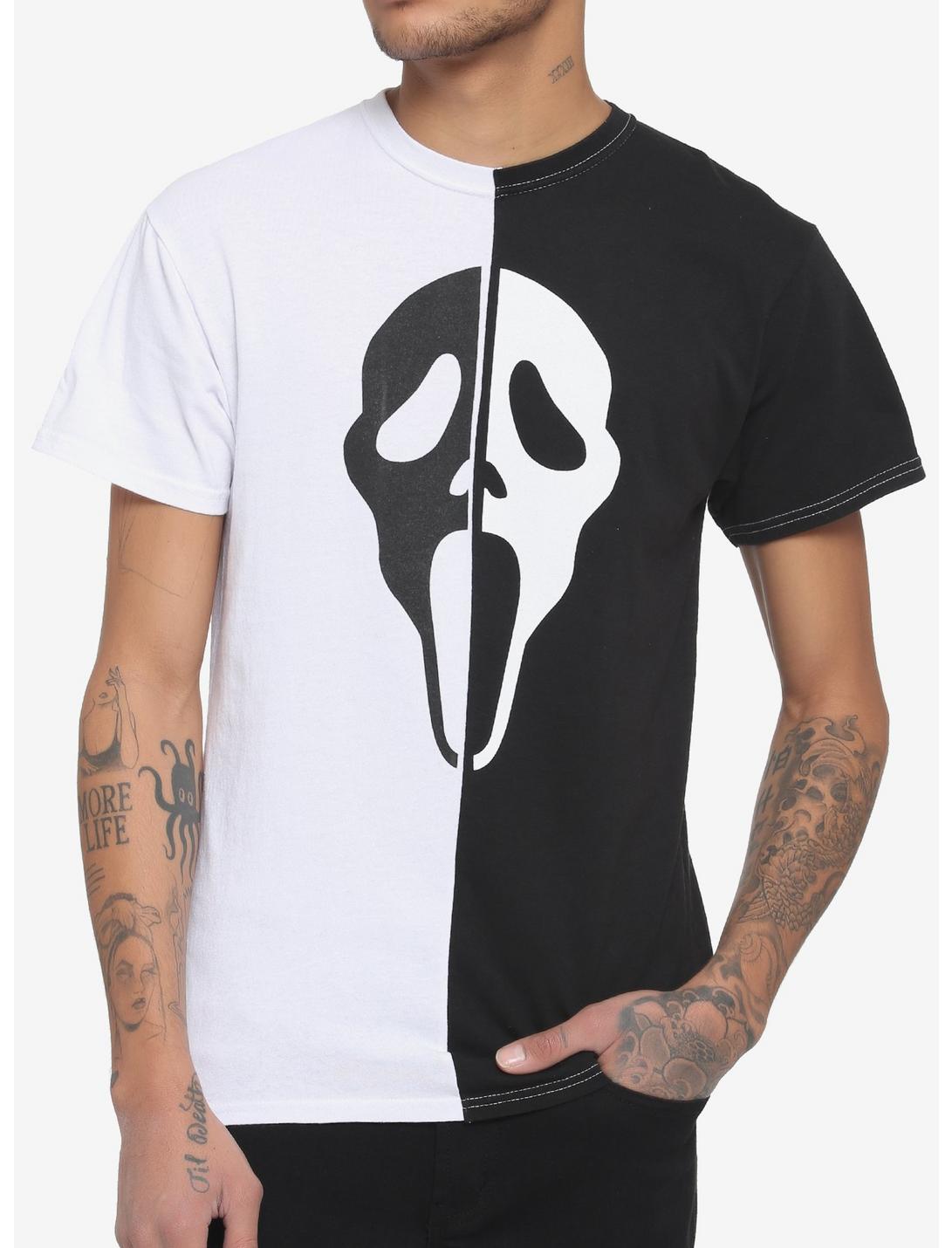 Scream Ghost Face Black & White Split T-Shirt, MULTI, hi-res