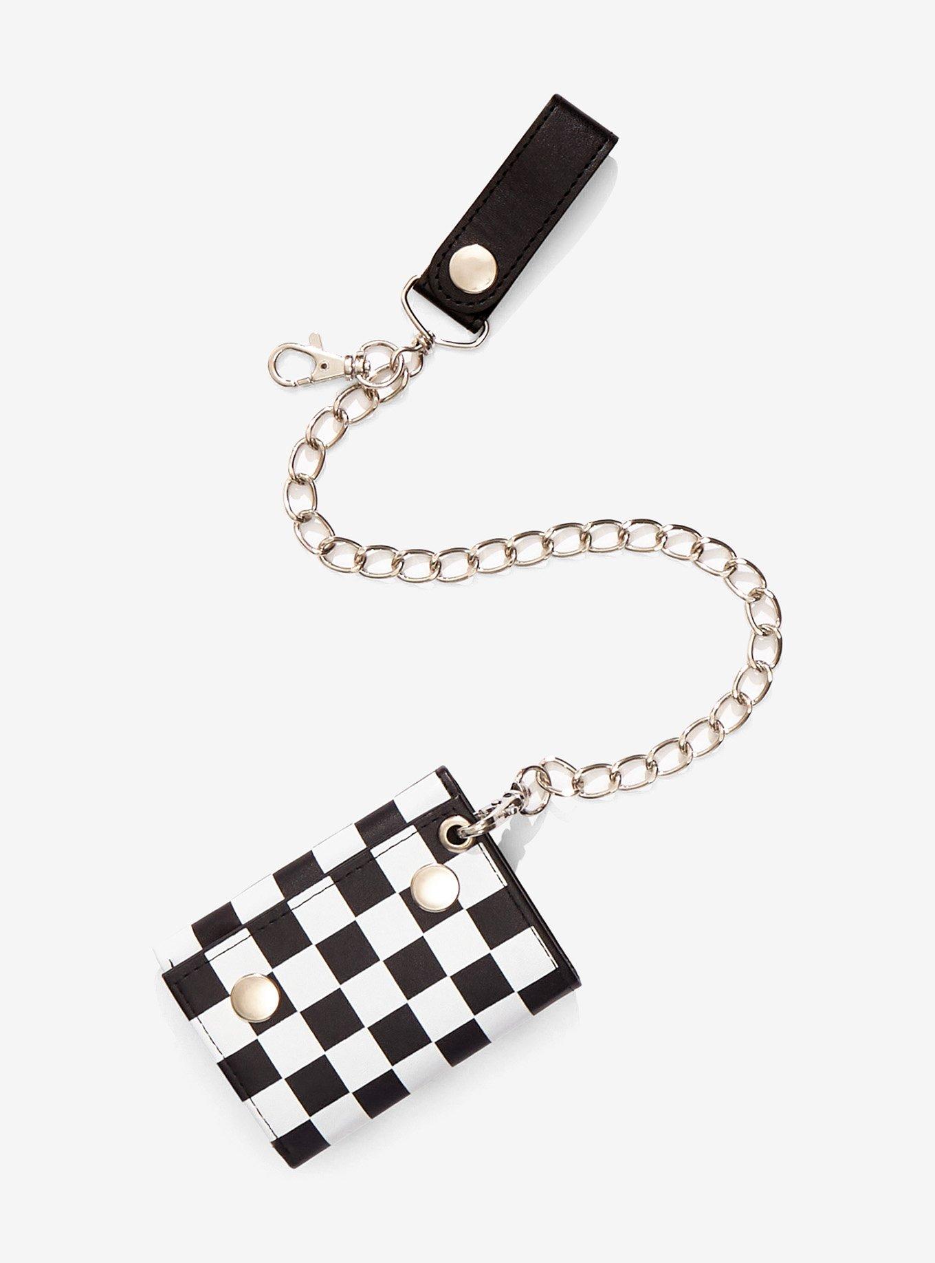 Black & White Checkered Trifold Chain Wallet, , hi-res