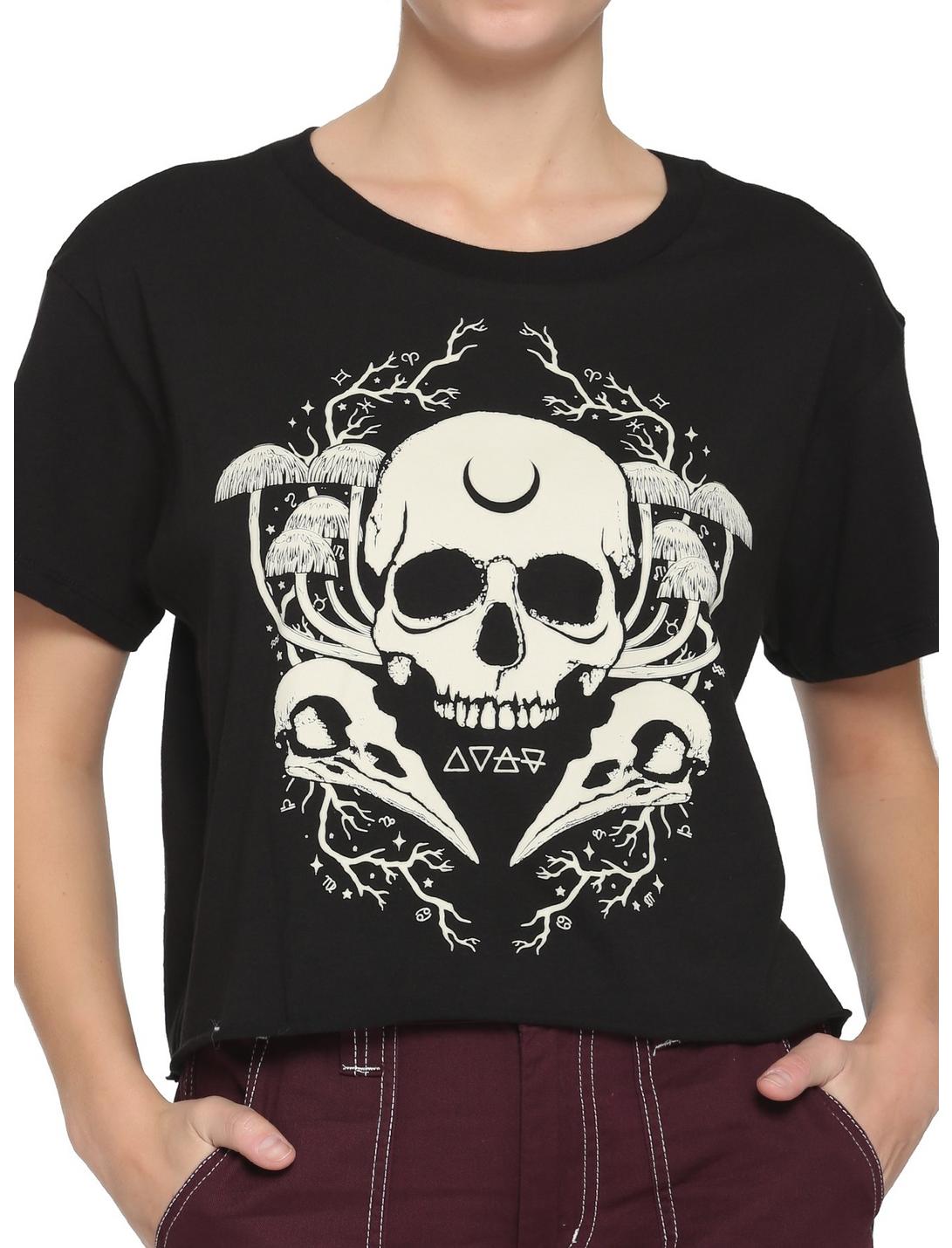 Woodland Witch Skull Girls Crop T-Shirt, CREAM, hi-res
