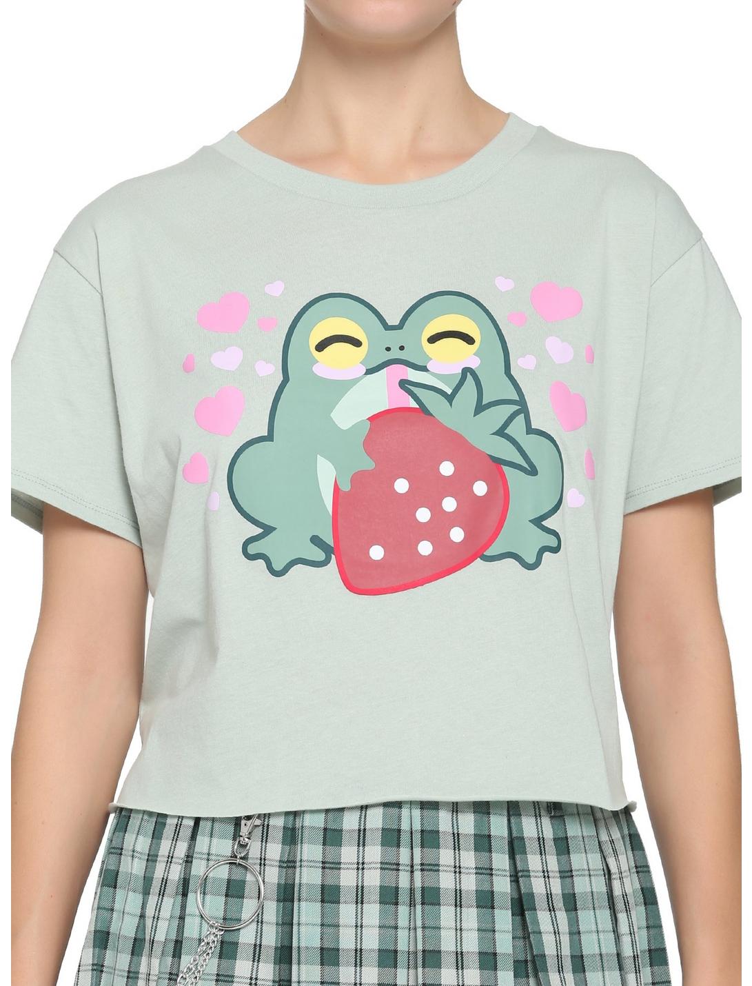 Frog & Strawberry Girls Crop T-Shirt, PINK, hi-res
