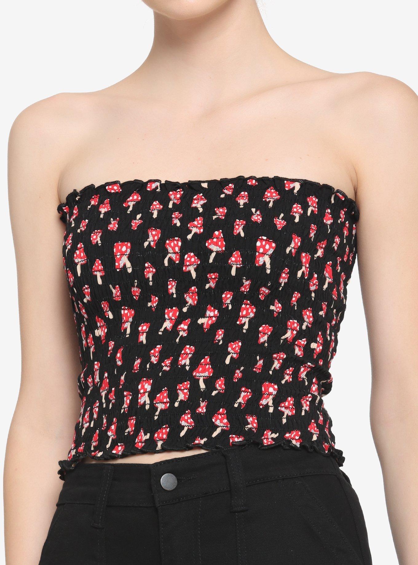 Mushroom Smocked Girls Tube Top, BLACK, hi-res