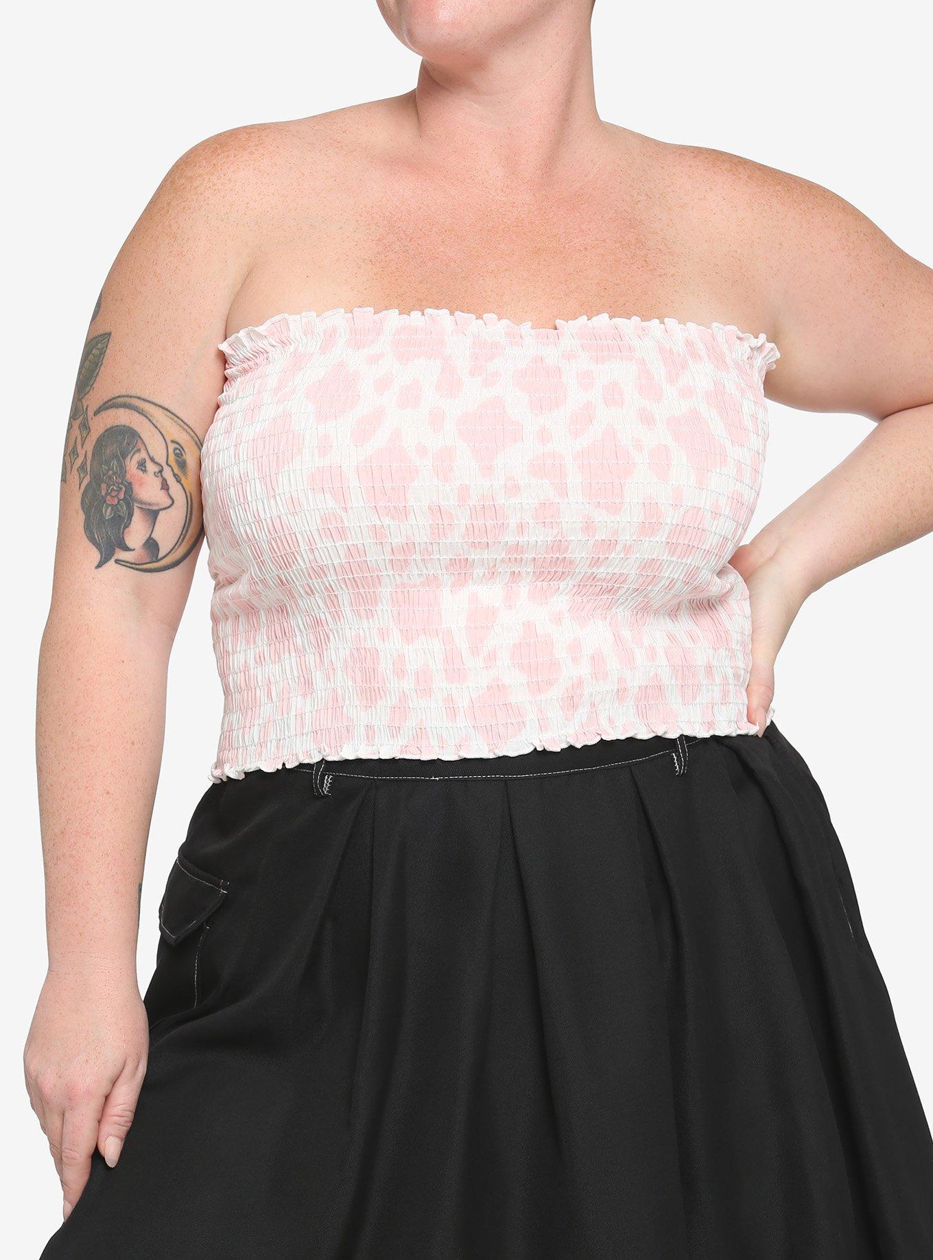 Pink Cow Print Smocked Girls Tube Top Plus Size, MULTI, hi-res