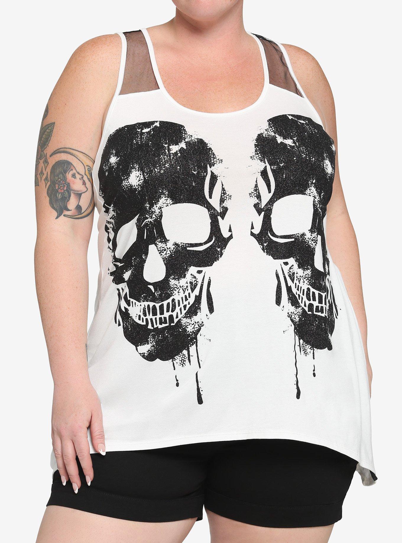 Glitter Sugar Skull Shark Bite Girls Tank Top Plus Size, IVORY, hi-res
