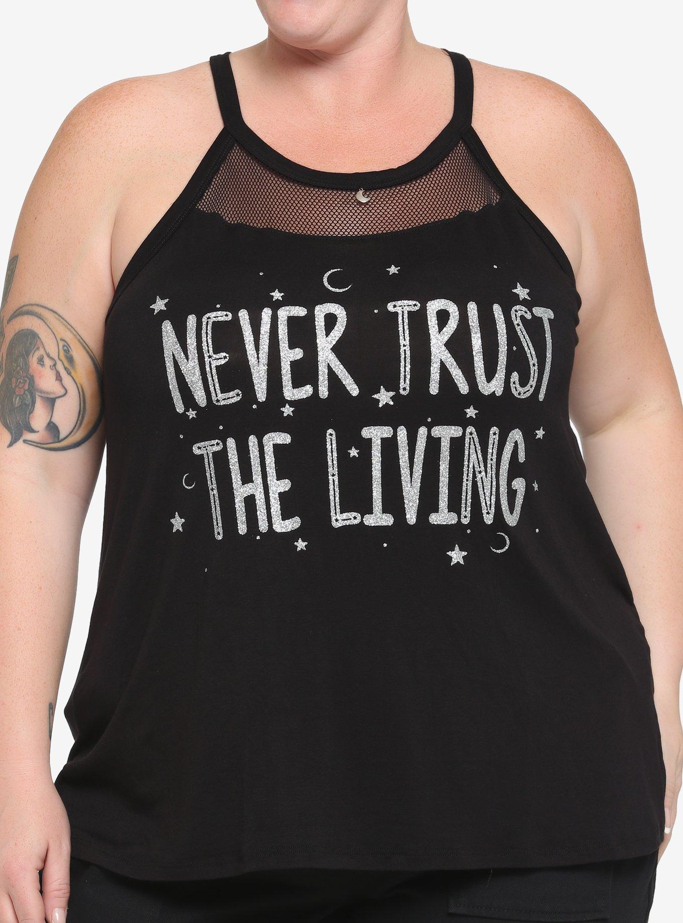 Never Trust The Living Mesh Girls Tank Top Plus Size, BLACK, hi-res