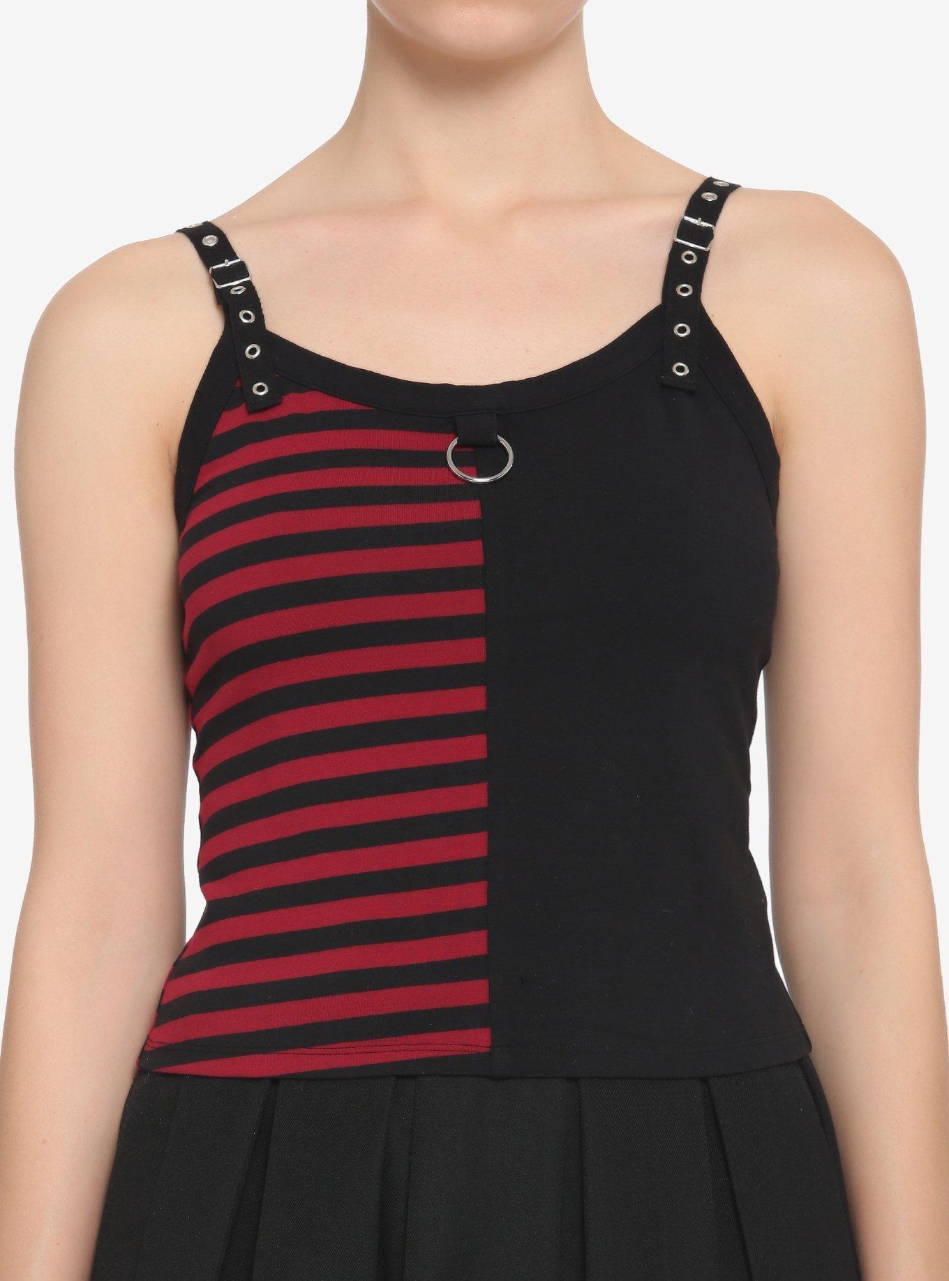 Red & Black Stripe Split Girls Cami, STRIPES - RED, hi-res
