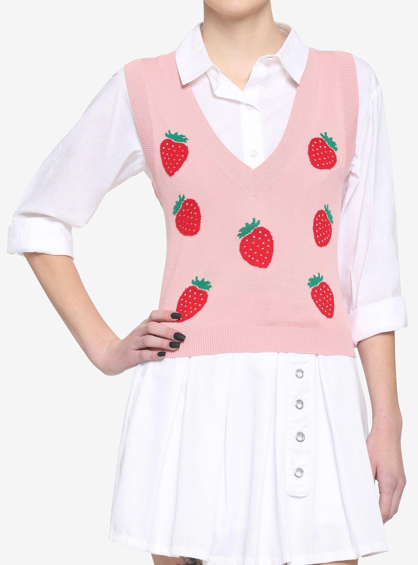 Pink Strawberry Girls Crop Sweater Vest, MULTI, hi-res