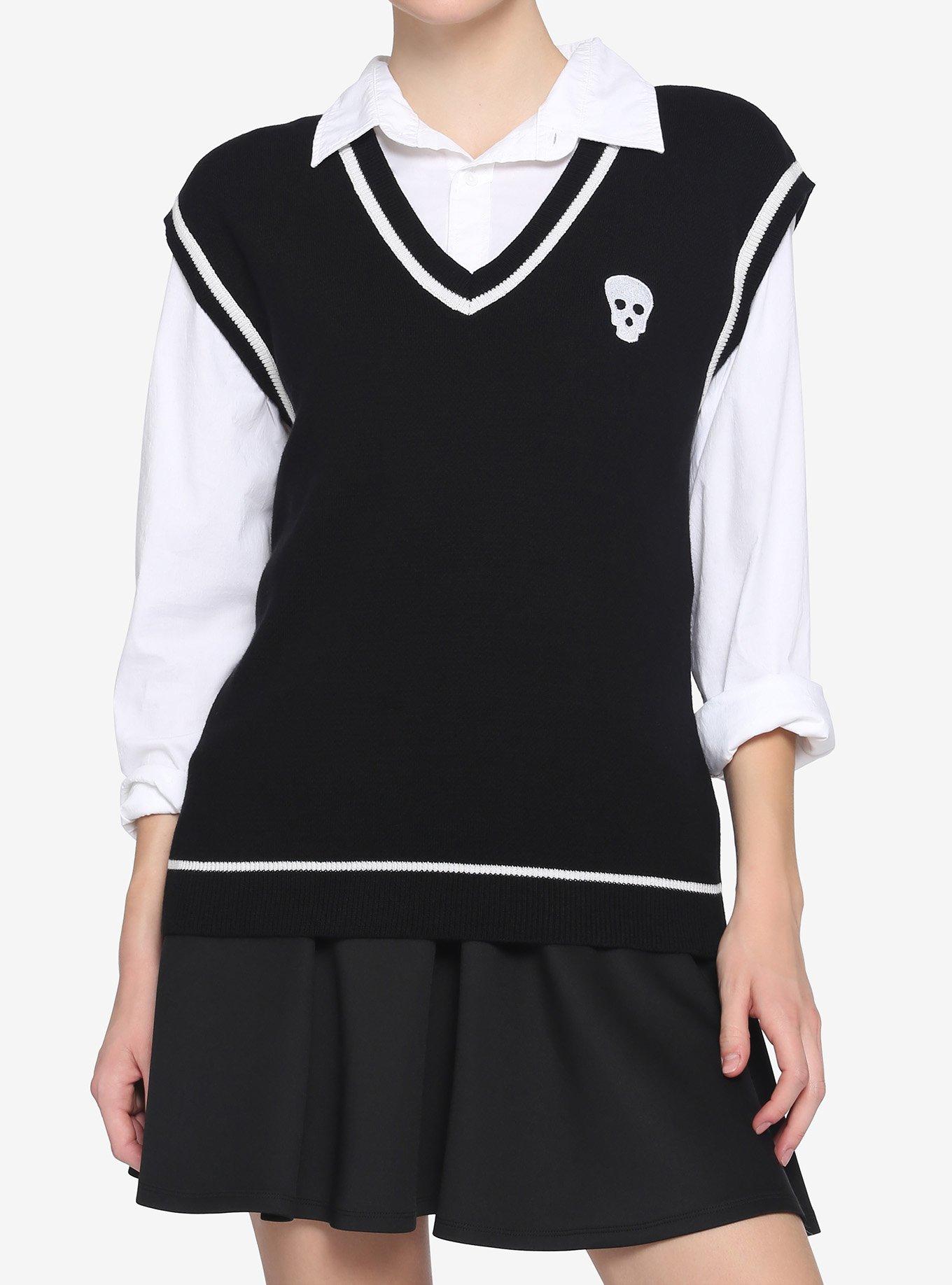 Skull Girls Sweater Vest, BLACK, hi-res