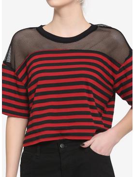 Black & Red Stripe Mesh Girls Boxy Crop T-Shirt, , hi-res