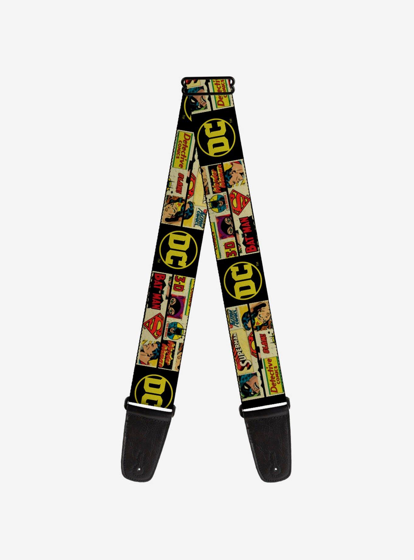 DC Comics Vintage Superhero Logos Guitar Strap, , hi-res