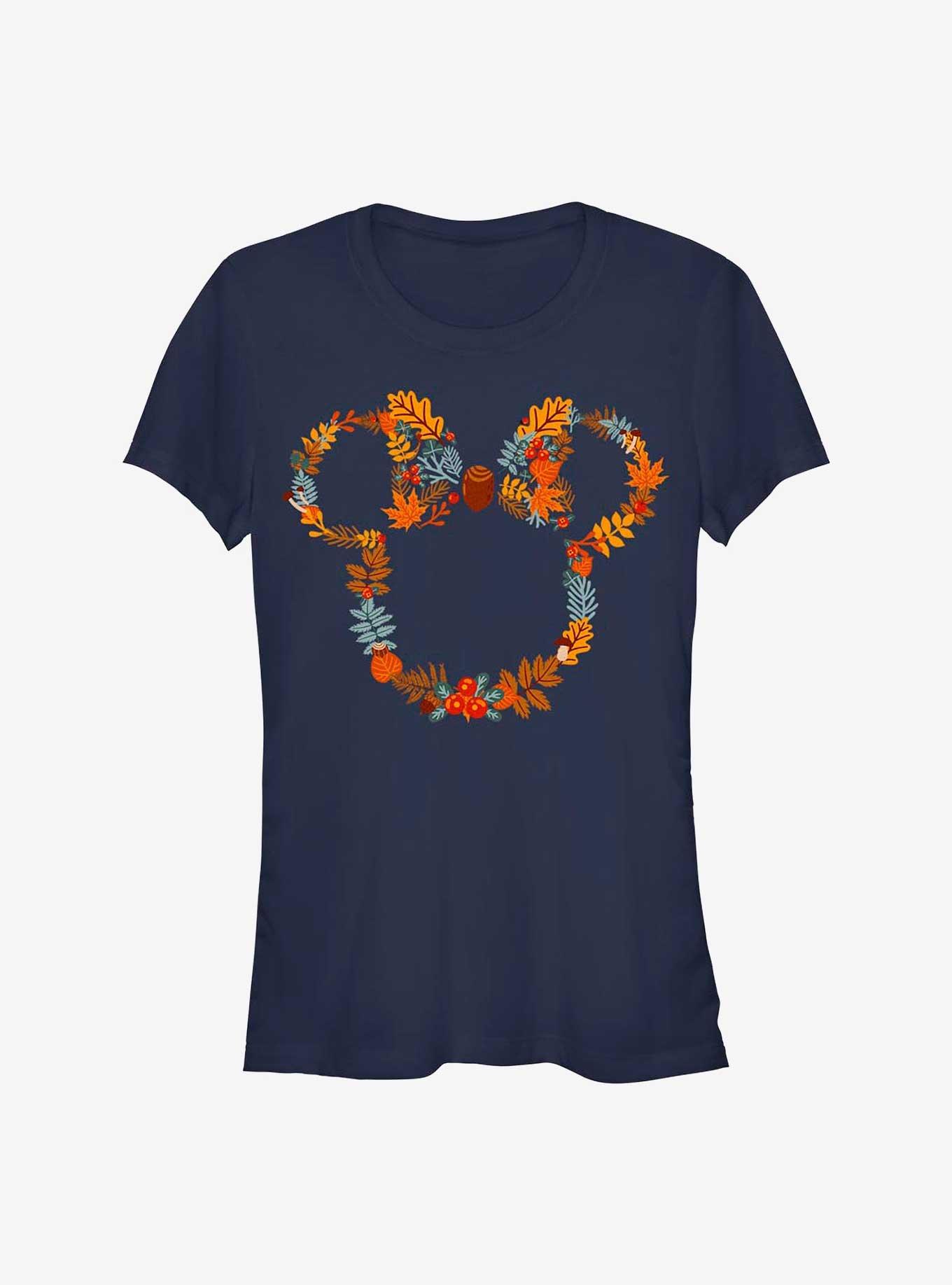 Disney Minnie Mouse Fall Leaf Wreath Girls T-Shirt, NAVY, hi-res