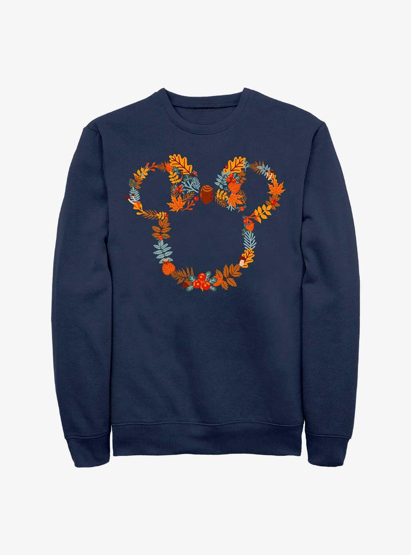 Disney Minnie Mouse Fall Leaf Wreath T-Shirt, NAVY, hi-res