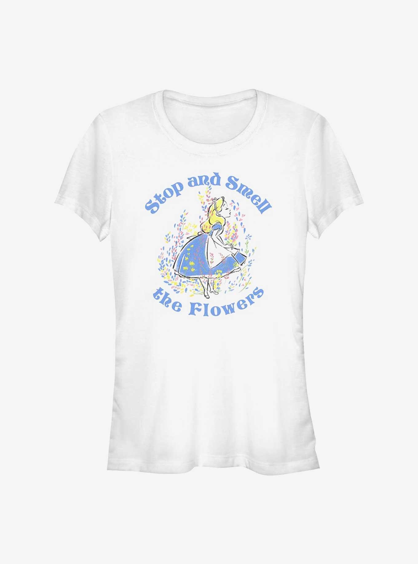 Disney Alice In Wonderland Stop And Smell The Flowers Girls T-Shirt, WHITE, hi-res