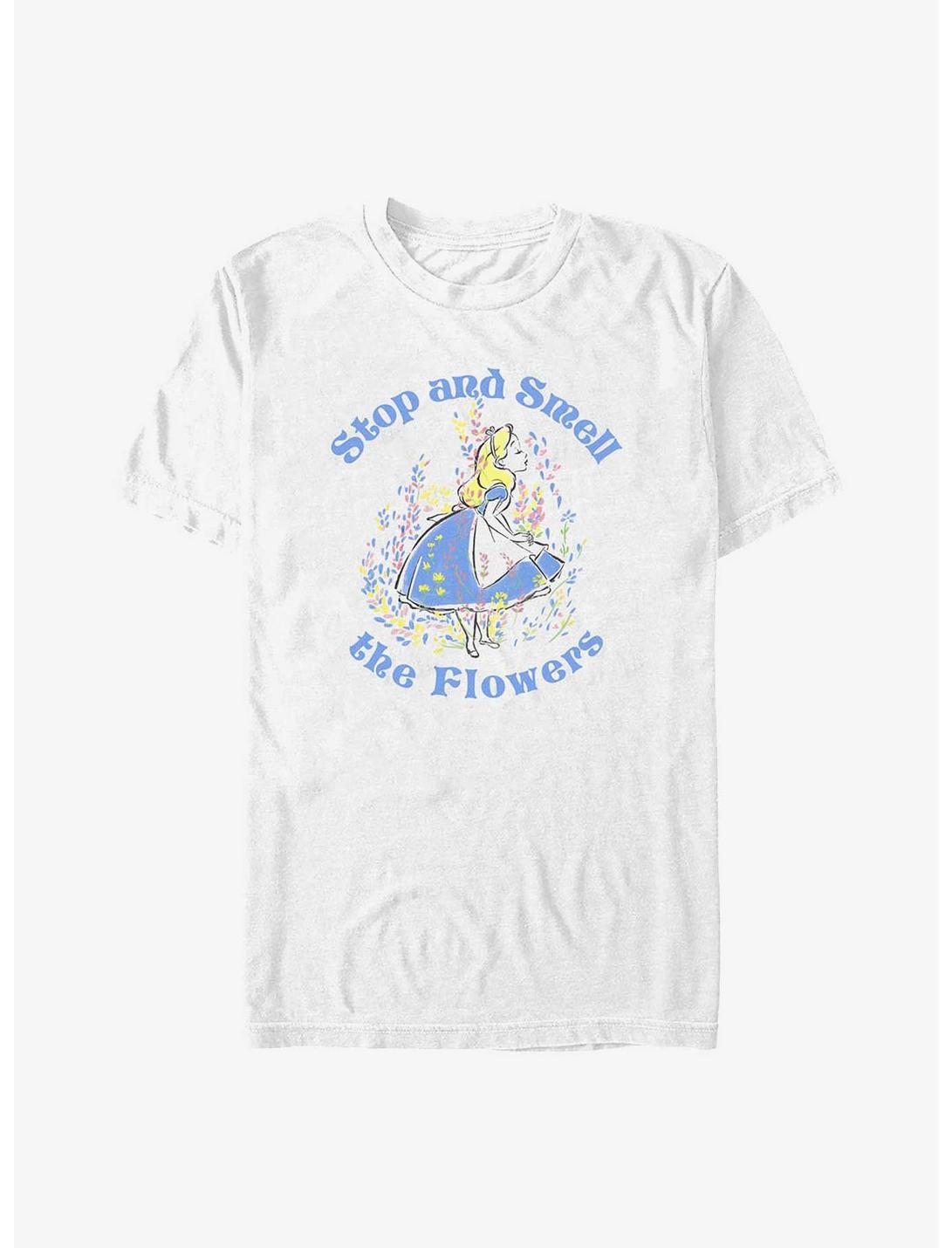 Disney Alice In Wonderland Stop And Smell The Flowers T-Shirt, WHITE, hi-res
