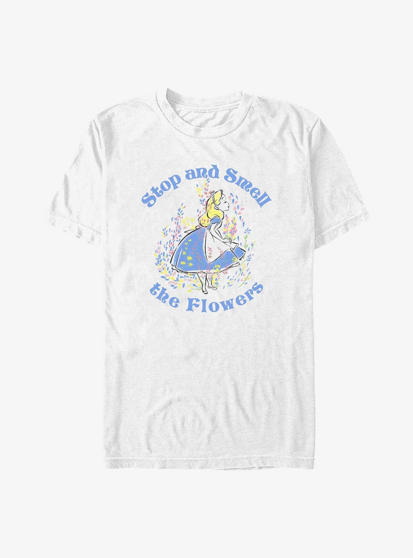 Disney Alice In Wonderland Stop And Smell The Flowers T-Shirt, WHITE, hi-res