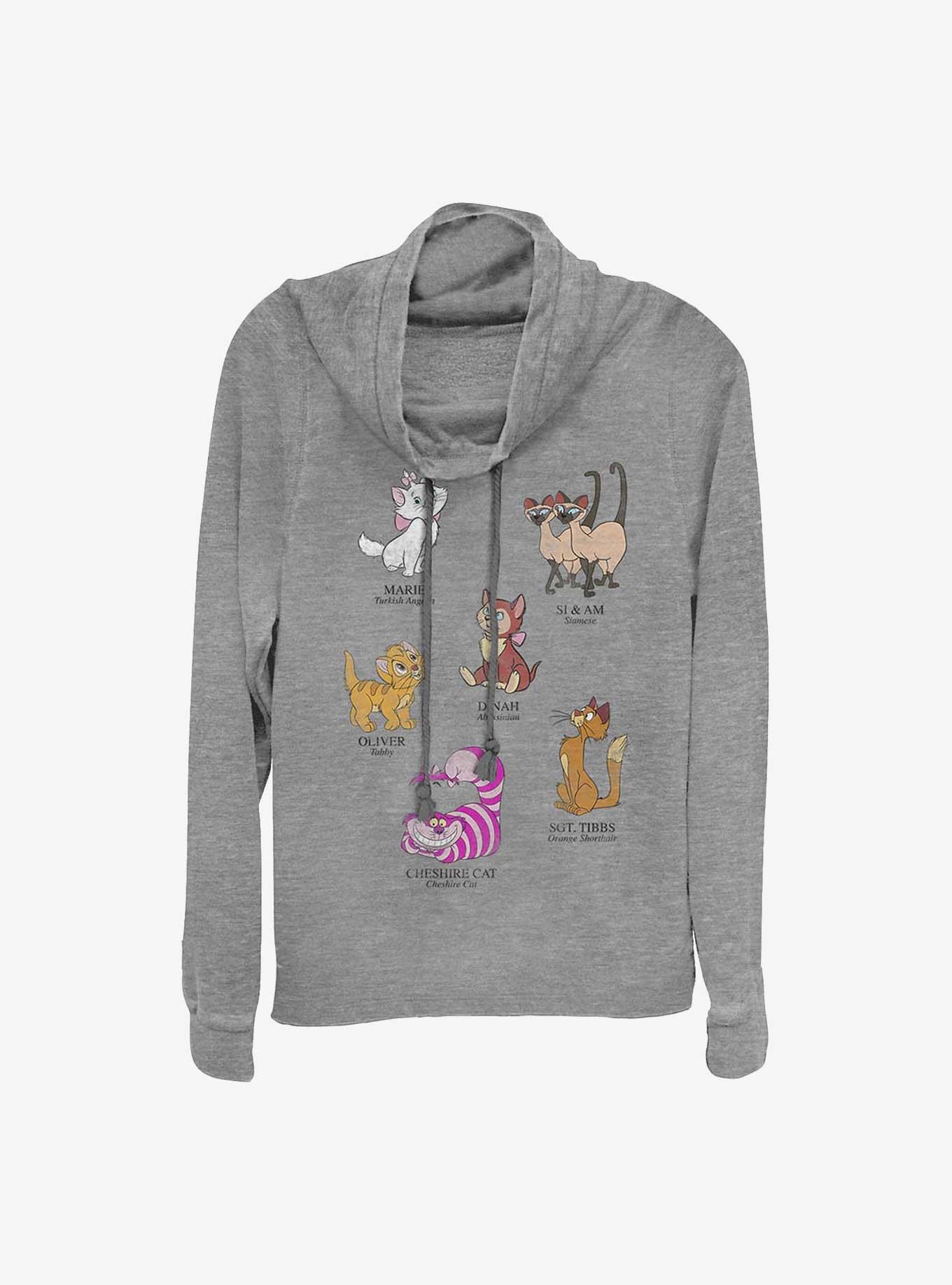 Disney Cats Breeds Cowlneck Long-Sleeve Girls T-Shirt, GRAY HTR, hi-res