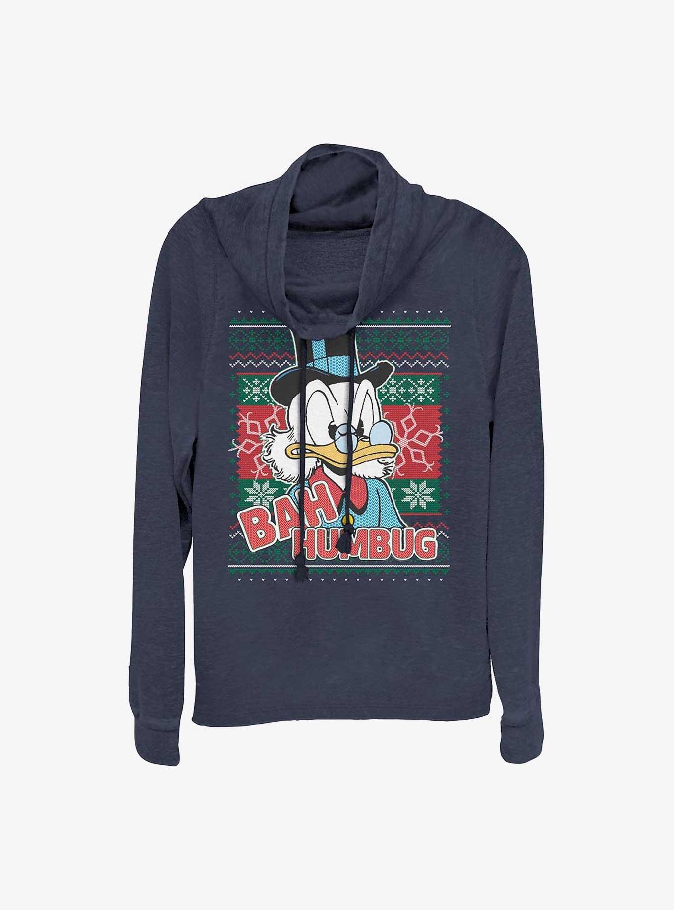 Disney Duck Tale Bah Humbug Scroog Cowlneck Long-Sleeve Girls T-Shirt, NAVY, hi-res