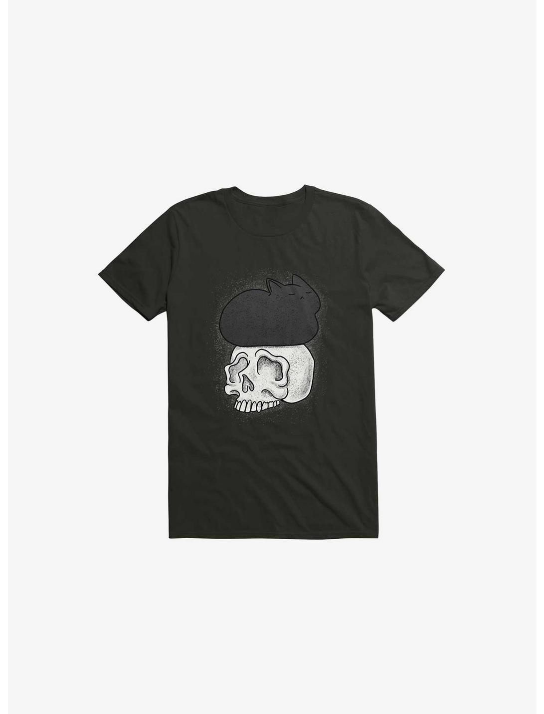 Cat Skull Black T-Shirt, BLACK, hi-res