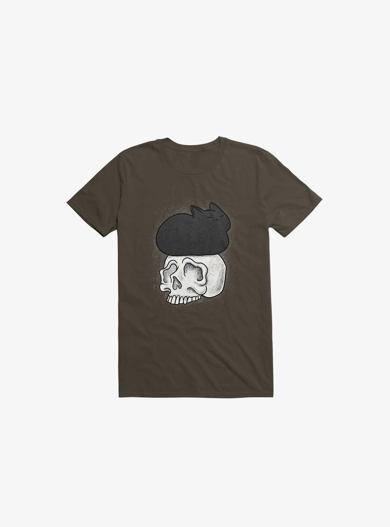 Cat Skull Brown T-Shirt, BROWN, hi-res