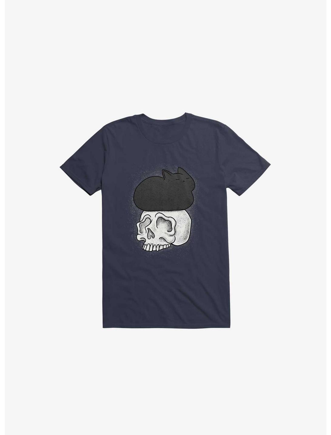 Cat Skull Navy Blue T-Shirt, NAVY, hi-res