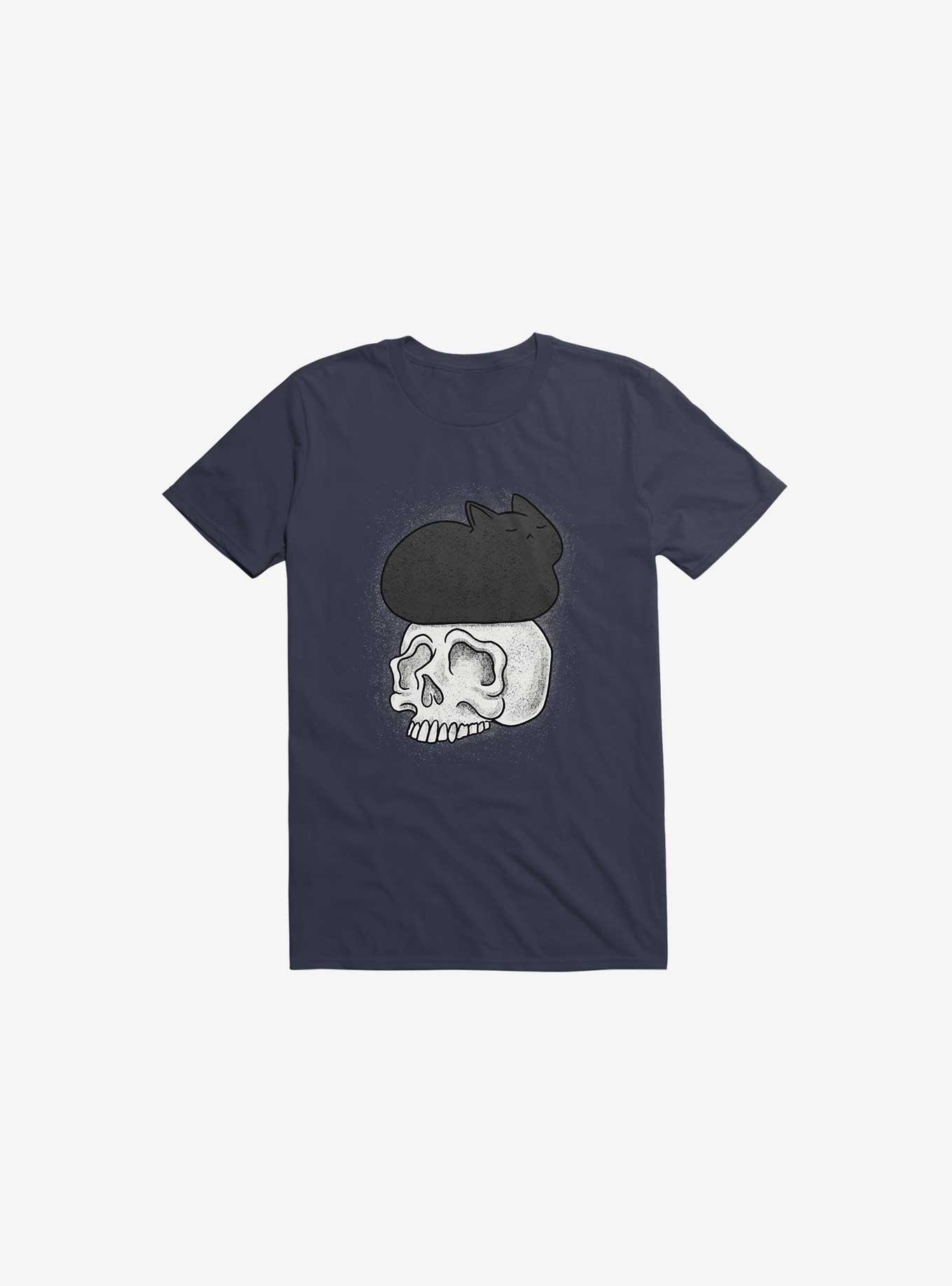Cat Skull Navy Blue T-Shirt, NAVY, hi-res