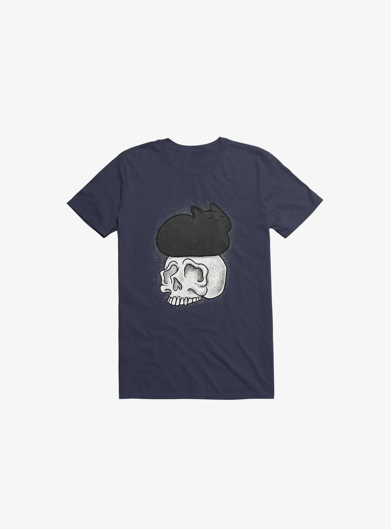Cat Skull Navy Blue T-Shirt, , hi-res