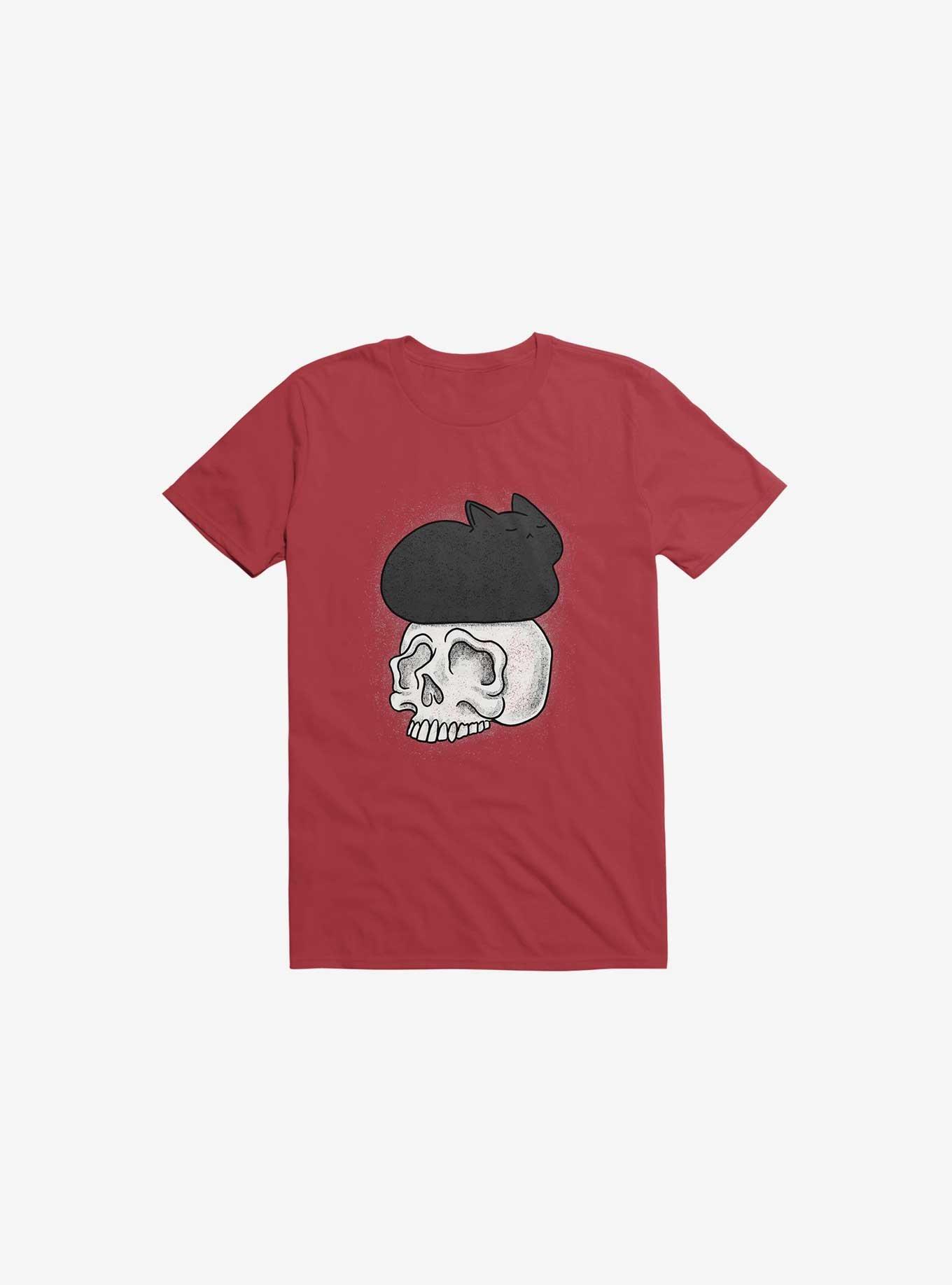 Cat Skull Red T-Shirt, RED, hi-res