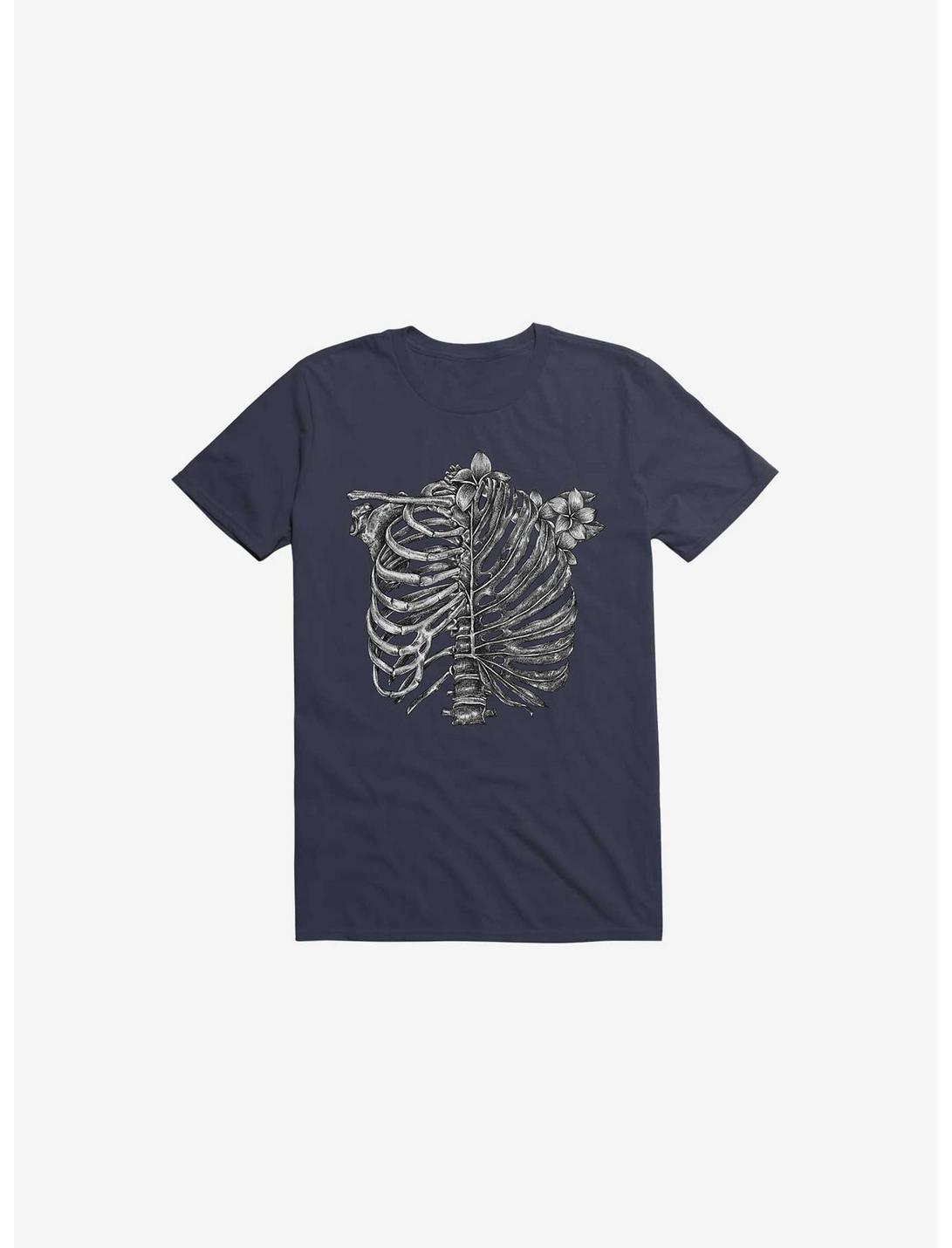 Skeleton Rib Tropical Navy Blue T-Shirt, NAVY, hi-res