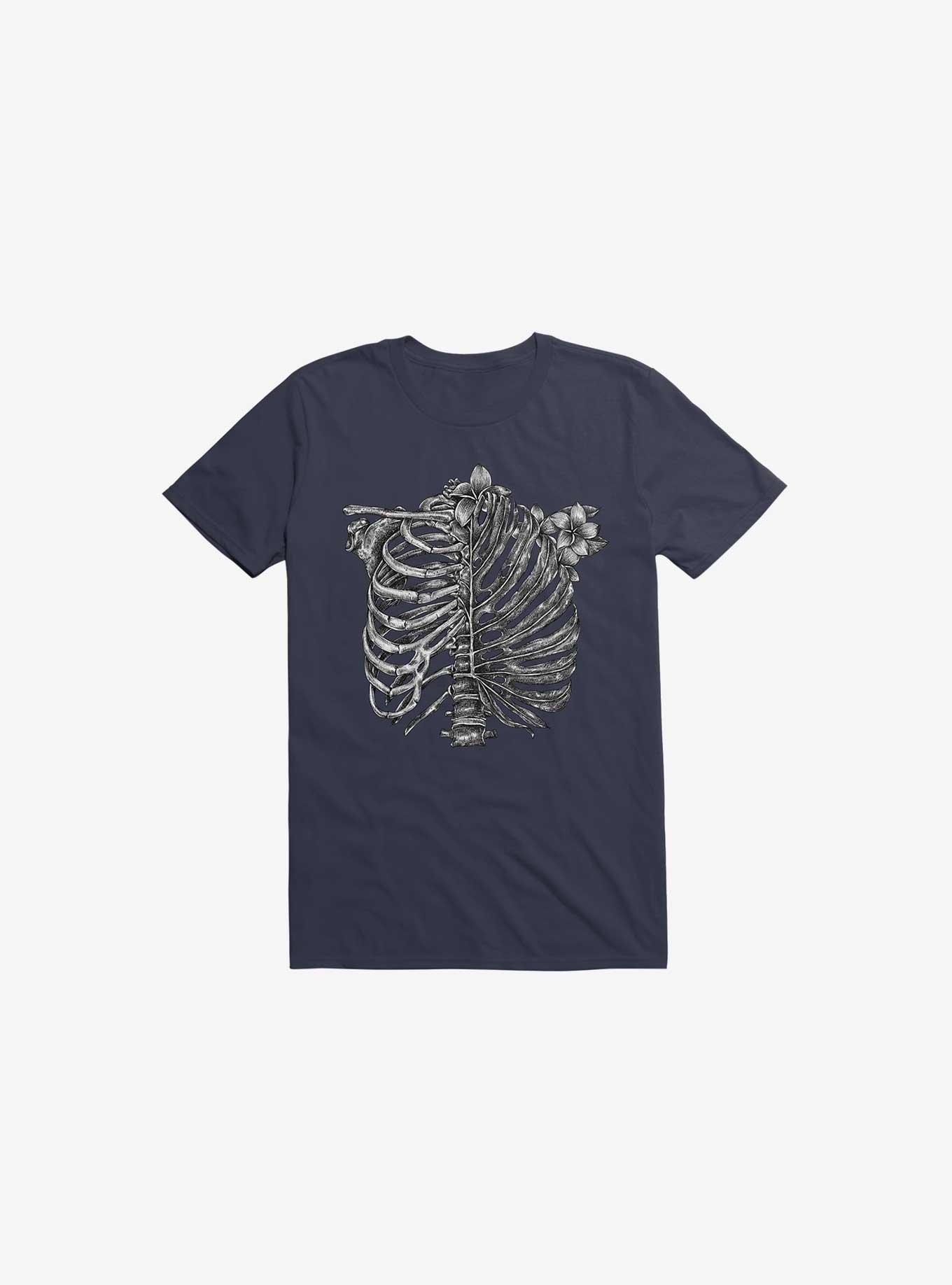 Skeleton Rib Tropical Navy Blue T-Shirt, , hi-res